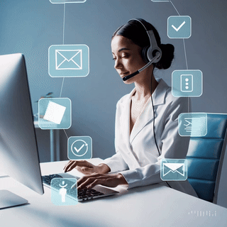 A female providing virtual front desk support
